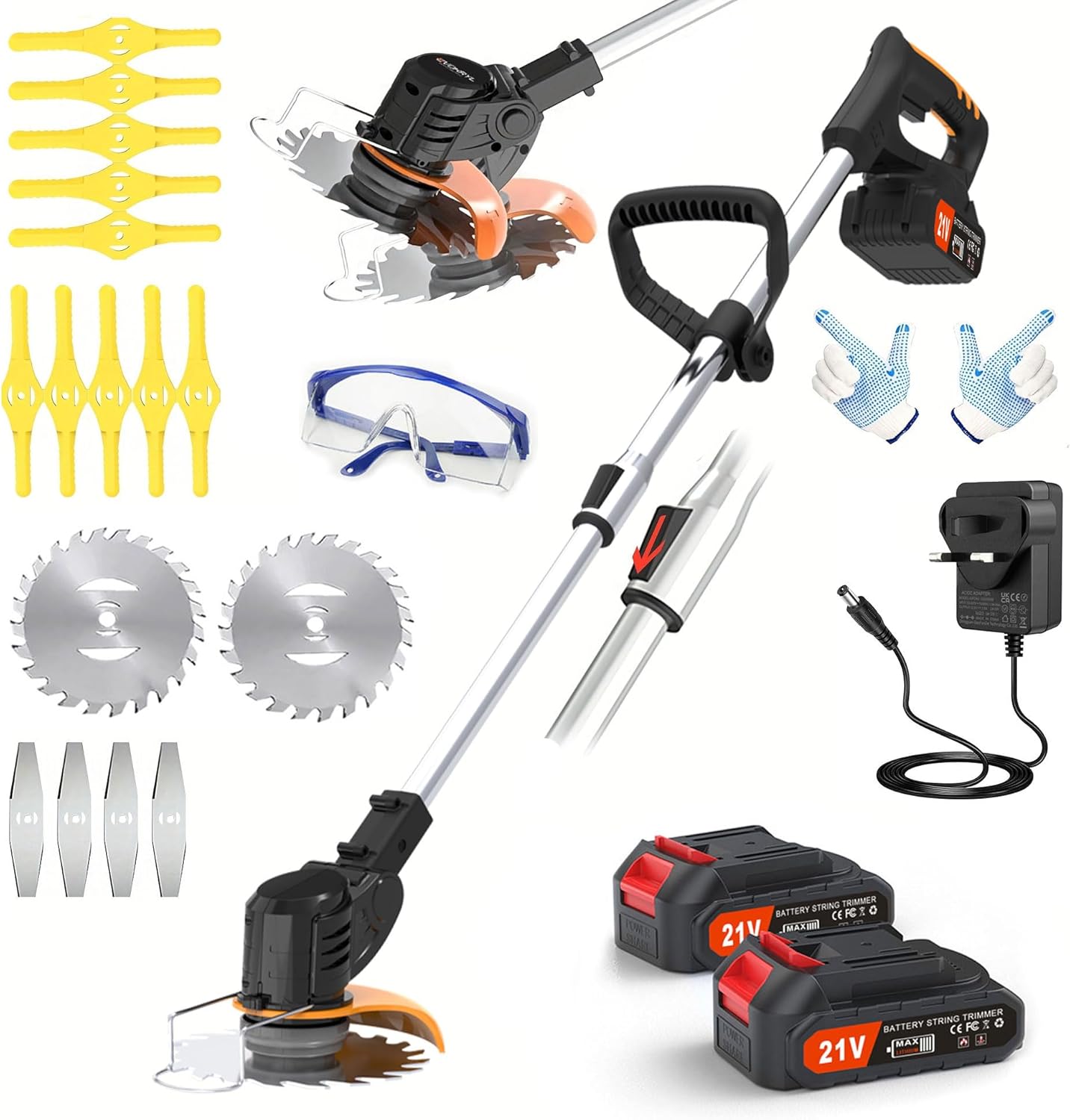 21V Cordless Grass Strimmer with 11000 RPM and 750W Motor Garden Strimmer Cordless with 2 Batteries 4.0Ah is the Perfect Partner for all Your Garden and Lawn Care Needs