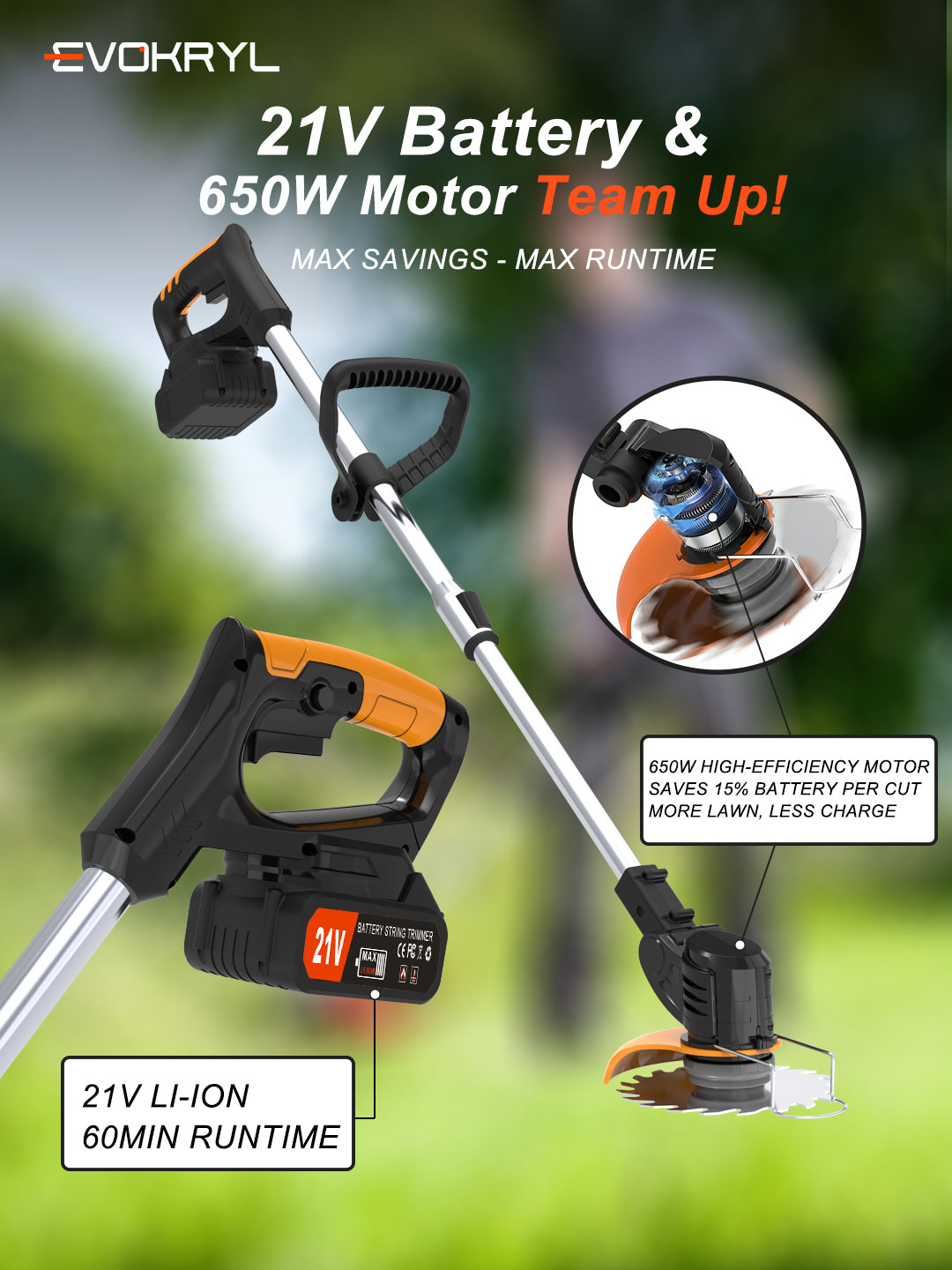 21V Cordless Grass Strimmer with 11000 RPM and 750W Motor Garden Strimmer Cordless with 2 Batteries 4.0Ah is the Perfect Partner for all Your Garden and Lawn Care Needs